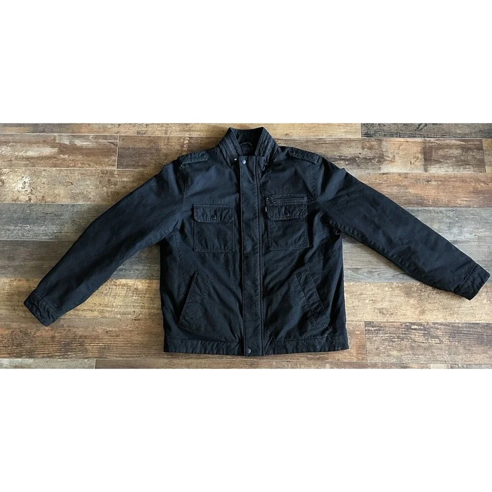 Levi Strauss Jacket Mens L Black Two Pocket Military Jacket Quilted Lined Levi's
